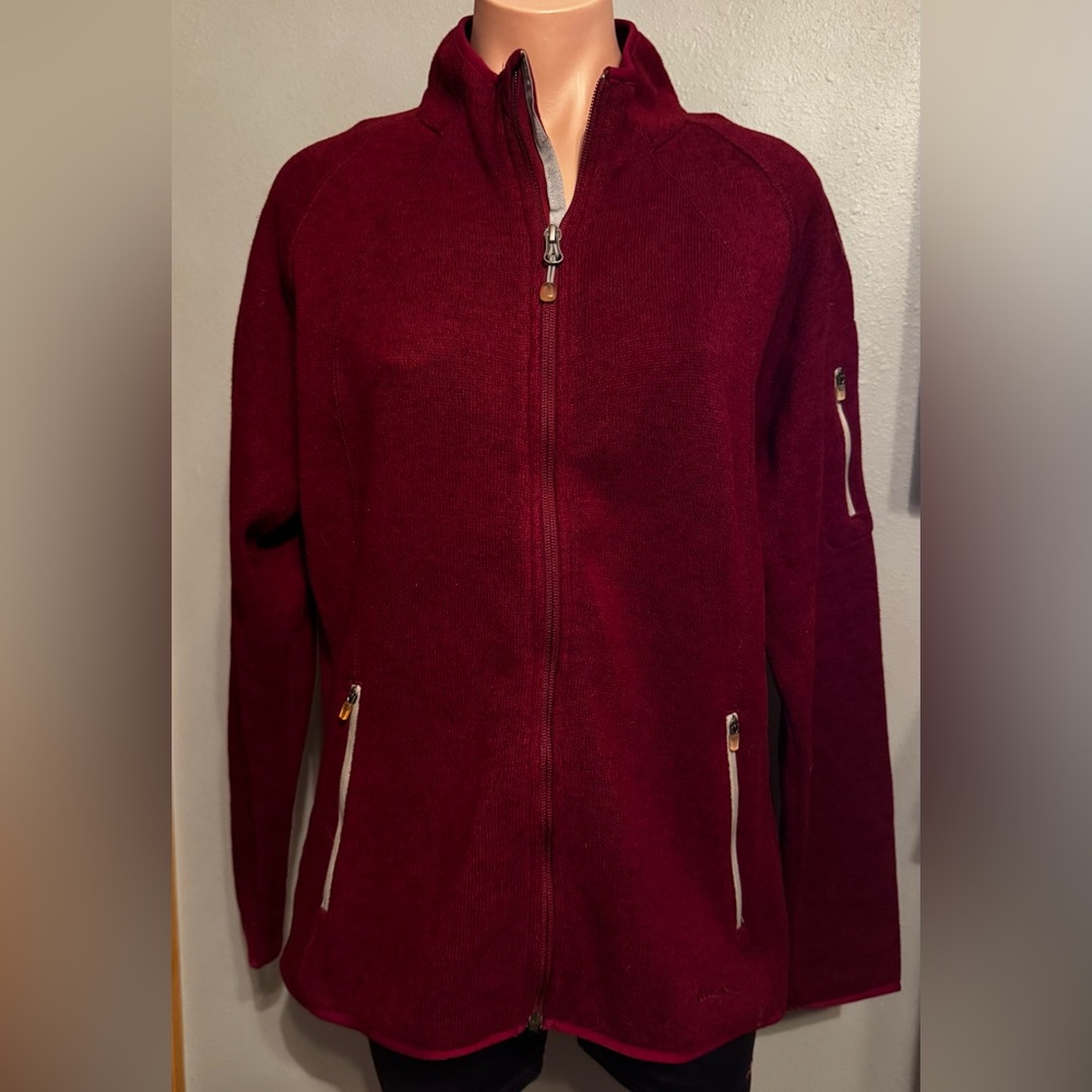 Eddie Bauer Women's Wine Red Zip up Knit Sweater Jacket XL